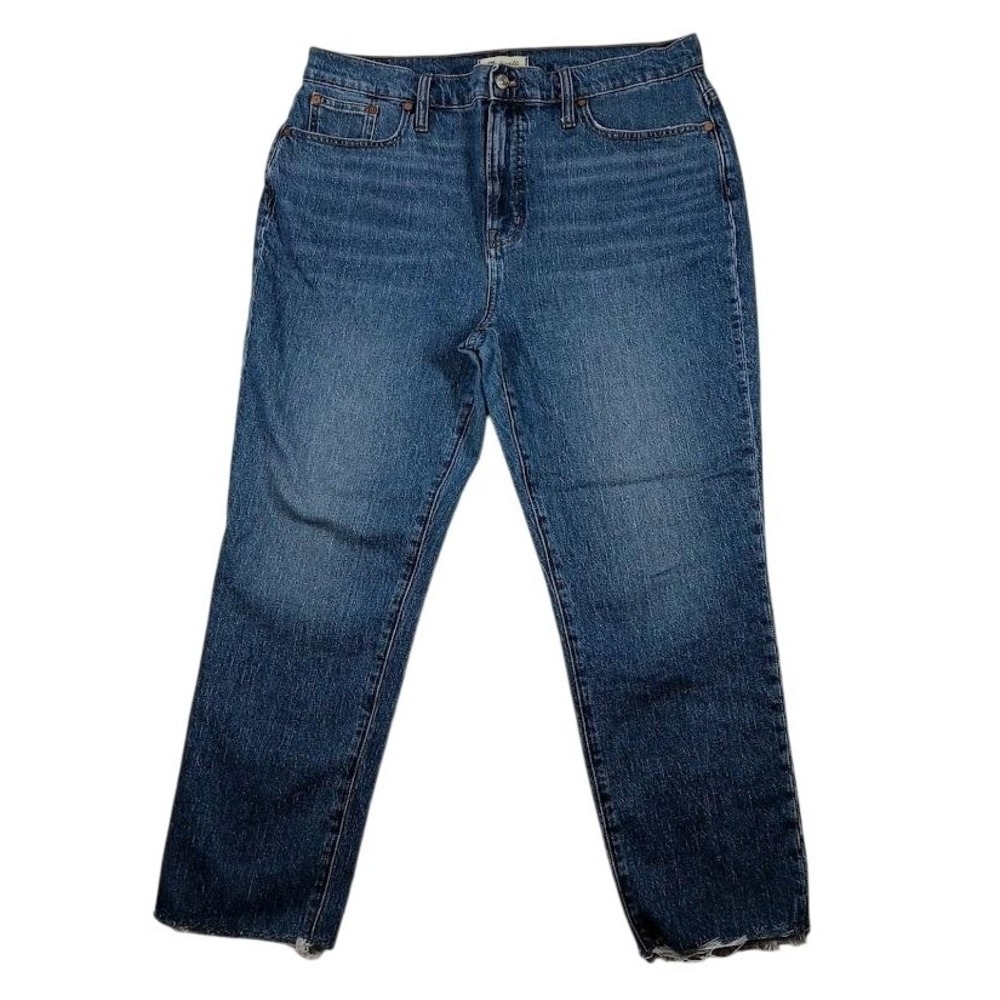 Madewell Jeans Womens 32 Blue Perfect Vintage Straight High Rise Raw Hem Denim